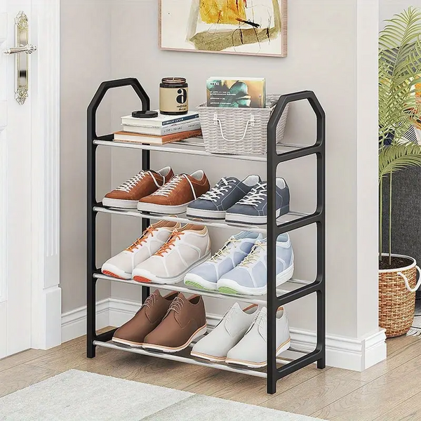 4-Layer Space-Saving Shoe Rack | Portable Dustproof Shoe Organizer With Cover | Closet & Home Shoe Stand | Plastic + Metal Body -